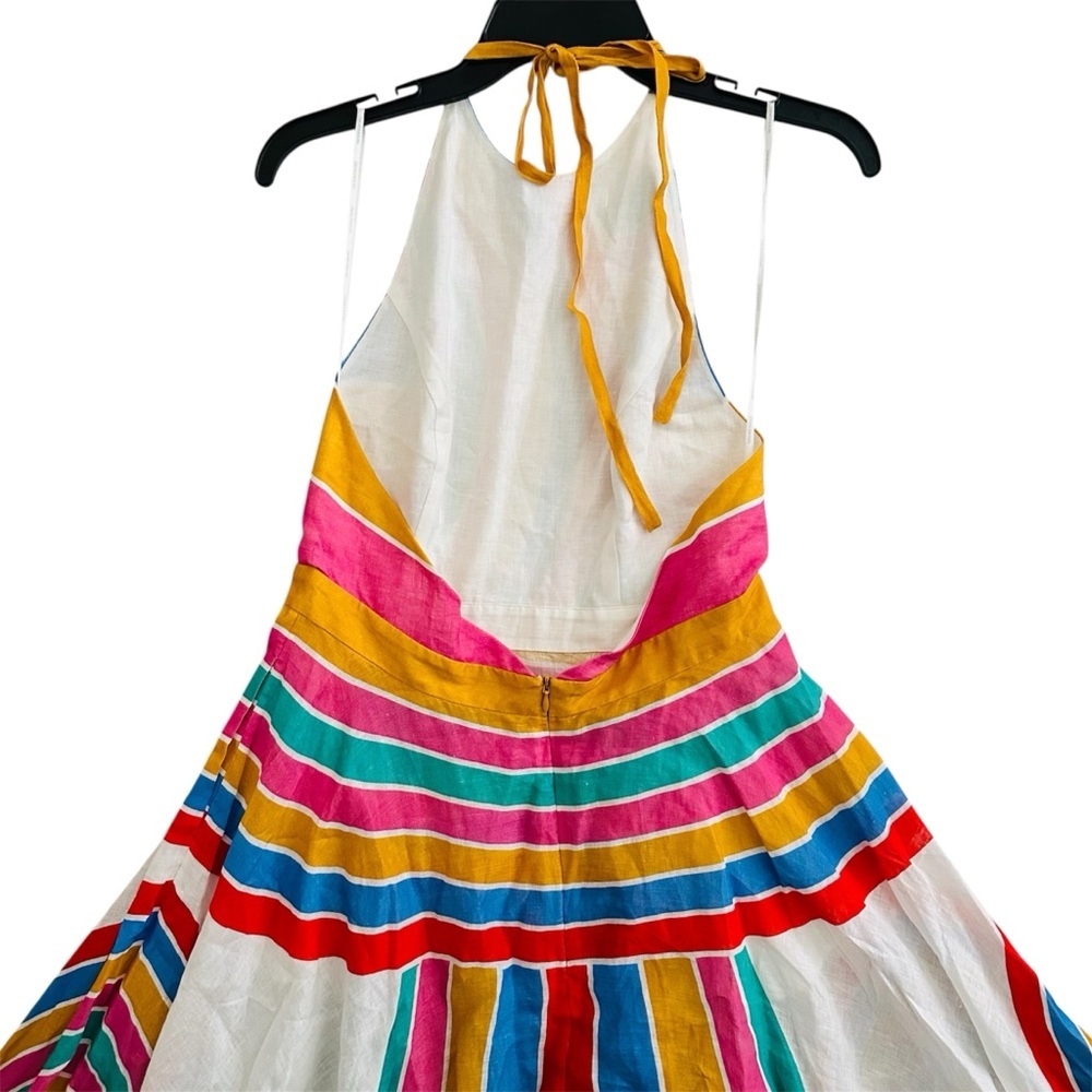 Zimmermann Fiesta Rainbow Striped Linen Halter Neck Midi Dress size 2 | US 10 - Picture 12 of 16
